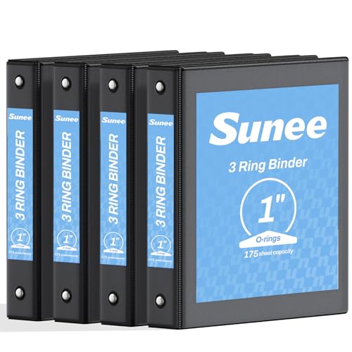 SUNEE 1 Inch Binders 3 Ring 4 Pack, PVC-Free Clear View 1" Binders (Fits 8.5x11 Inches) for School, Office & Home Use, Black - color: Black, size: 1 Inch, style: 4 Pack