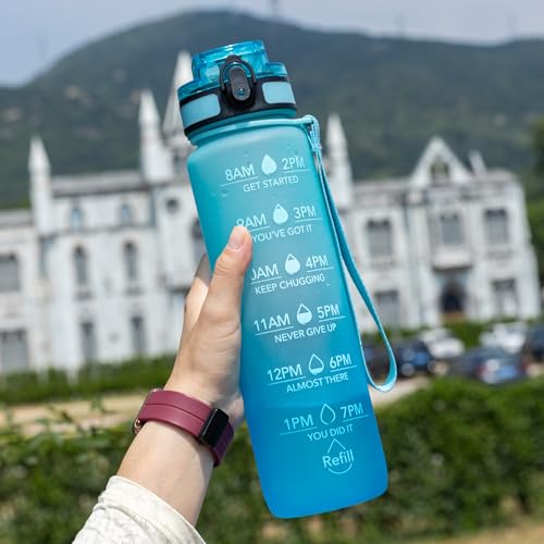 OLDLEY Water Bottle, 32oz Motivational Sports Water Bottle with Time Marker - Times to Drink - Tritan, BPA Free, Wide Mouth Leakproof,Luca - color: Luca