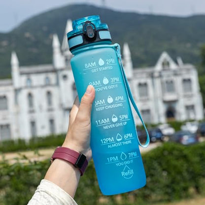 OLDLEY Water Bottle, 32oz Motivational Sports Water Bottle with Time Marker - Times to Drink - Tritan, BPA Free, Wide Mouth Leakproof,Luca - color: Luca