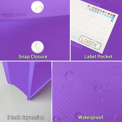 YoeeJob Plastic File Folders Legal Size Expandable Document Folder with Snap Button Closure, A4 Expanding File Wallet Envelopes Pouch with Label Pocket, 2 Packs, Purple - color: Purple, size: 2 Pack