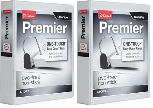 Cardinal 3 Ring Binder, 1.5 Inch Premier Easy Open Binder, ONE-Touch Locking Slant-D Rings, 400-Sheet Capacity, ClearVue Cover, PVC-Free, Black (10311) (10310) (Pack of 2) - size: 1.5-Inch (Pack of 2)