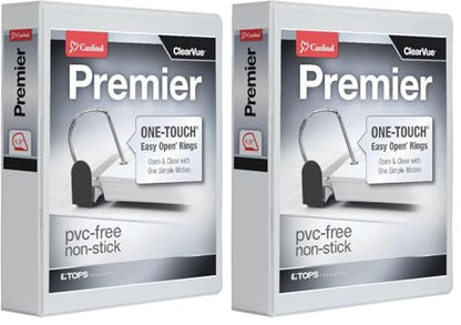 Cardinal 3 Ring Binder, 1.5 Inch Premier Easy Open Binder, ONE-Touch Locking Slant-D Rings, 400-Sheet Capacity, ClearVue Cover, PVC-Free, Black (10311) (10310) (Pack of 2) - size: 1.5-Inch (Pack of 2)