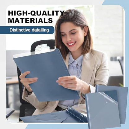 Teling Clear Report Cover with 3 Prongs, Plastic Report Presentation Folders 90 Sheet Capacity Resume Document Covers for School Office(Grey Blue,24 Pcs) - color: Grey Blue