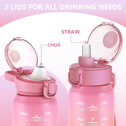 SLUXKE 17oz Insulated water bottles with 2 Lids (Straw and Chug Lid), 18/10 Stainless Steel Water Bottle BPA Free, Double Wall Vacuum Wide Mouth Insulated for Men, Women & Kids PINK WHITE - color: PINK WHITE, size: 17 Ounces