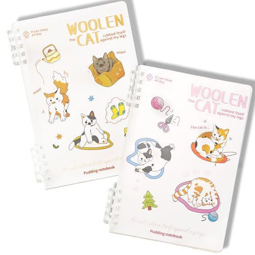 2 Pack Lined Spiral Journal Notebook with Loose Leaf Binder, Cute Cat Theme Spiral Notebook for Women, Office School Work & Note Taking, A5 (7.9"x 5.5") College Ruled Hardcover Notebook, 120 Pages (White-Cat B) - color: White-Cat B