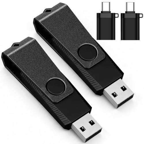 4GB USB Flash Drive 2 Pack AGECASH Thumb Drive with 2PCS Type-C Adapters | Swivel FAT32 USB 2.0 Flash Drives Memory Stick Zip Drive USB Jump Drive for Data Storage (4GB Black) - color: Black-2Pack, size: 4GB