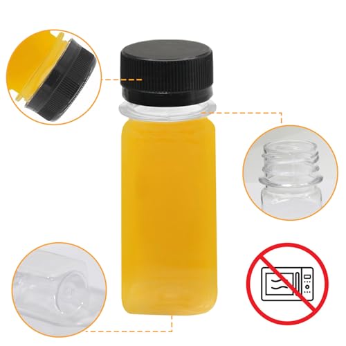 30 PCS 2 oz Plastic Juice Bottles with Lids | Empty Clear Milk Bottles with Lids, Beverage Containers for Juice, Milk and Other Drink - size: 2 oz / 60 ml (30 Count)