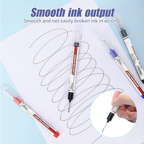 5PCS Long Head Deep Hole Marker Pens, 20mm Deep Reach Markers, Waterproof Construction Markers Marking Tool, Long Nose Marker, Permanent Markers Carpenter Ink Marker Pens, Metal Marking Pen (Mix6PCS) - color: Mix6PCS
