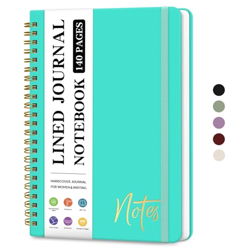 ZOTIA Lined Spiral Journal Notebook for Women, A5 College Ruled Journals for Writing, Hardcover Notebooks for Work, Note taking and Office School Supplies,140 Pages - Aquamarine - color: K-Aquamarine