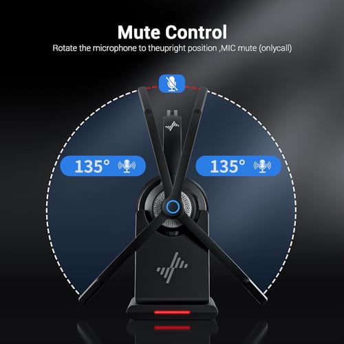 JIAMQISHI Bluetooth Headset - Wireless Headset with Noise Cancelling Microphone, V5.2 Computer Headphones with USB Dongle, Charging Base & Mic Mute for Work/Call Center/PC/Laptop/Online Class/Zoom - color: Black