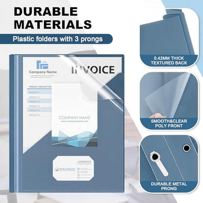 Teling Clear Report Cover with 3 Prongs, Plastic Report Presentation Folders 90 Sheet Capacity Resume Document Covers for School Office(Grey Blue,24 Pcs) - color: Grey Blue