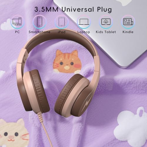 Candy Bila Kids Headphones, Wired Headphones for Kids Over Ear with Microphone, 85/94dB Volume Limiter Headphone for Girls Boys, Foldable Headphone for Learning & Entertainment, Gradient Brown - color: Gradient Brown