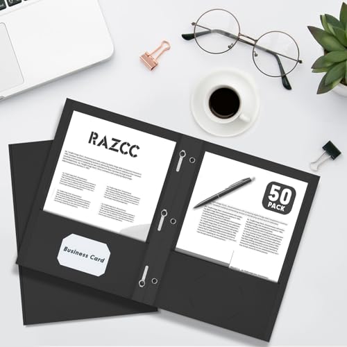 Two Pocket Folders, RAZCC 75 Pack Two Pocket Folders with Prongs, 3 Prong Folders Fit Letter Size Paper, Pocket File Folders for School Office Home Business, Black - color: Black