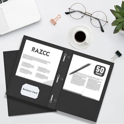 Two Pocket Folders, RAZCC 75 Pack Two Pocket Folders with Prongs, 3 Prong Folders Fit Letter Size Paper, Pocket File Folders for School Office Home Business, Black - color: Black