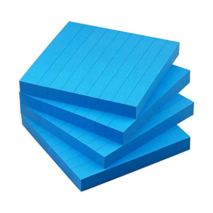 Lined Sticky Notes 3x3 in, Self-Adhesive, 4 Pads, 90 Sheets/Pad (Blue) | Strong Self-Adhesive Backing, Sticks Firmly and Removes Cleanly - color: Blue
