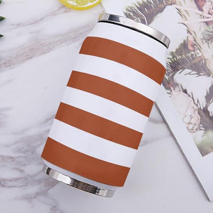 T&H XHome Orange and White Striped Pattern 10oz Stainless Steel Tumbler with Lid & Straw-Double Wall Vacuum Insulated Travel Mug Solid Color Fabric Print Water Bottle Coffee Beverage Drinks Cup - size: 10 Ounces