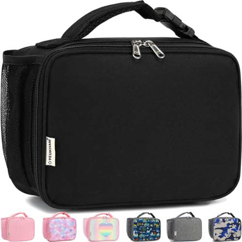 GYEUKHAM Insulated Lunch Box for School, Thermal Reusable Durable Freezable Lunch Bags for Kids Boys Girls Men Women - Small Soft Cooler Portable Lunch Tote Kit for Work Picnic Travel,Black - color: Black