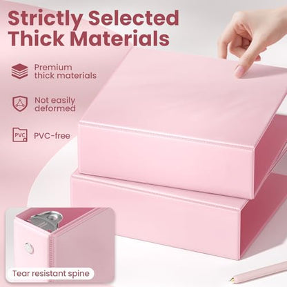 SUNEE 3 Ring Binder 3 Inch 4 Pack, 3" Large Clear View Binders Three Ring PVC-Free (Fit 8.5x11 Inches) for School or Office Supplies, Assorted Pastel