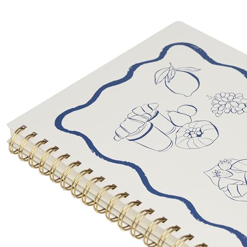 Pearhead Euro Breakfast Hardcover Spiral Notebook, 8x10.5 College-Ruled Lined Journal with Perforated Pages, 200 Pages for Planning, Work & School - color: Blue & White European Vacation Spiral Notebook