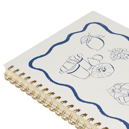 Pearhead Euro Breakfast Hardcover Spiral Notebook, 8x10.5 College-Ruled Lined Journal with Perforated Pages, 200 Pages for Planning, Work & School - color: Blue & White European Vacation Spiral Notebook