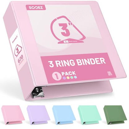 Sooez BinderX Extra Durable 3 Inch 3 Ring Binder, D-Ring Large Binder, Holds 670 Sheets of 8.5x11 Paper, Customizable View Cover with Inside Pocket, Heavy Duty 3 Ring Binder for School, Pink - color: Pink, size: 3 inch