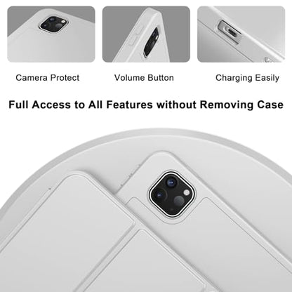 ZryXal iPad Pro 11 Inch Case (M5) 2025/ (M4) 2024 (Model: A2836/A2837/A3006), Trifold Stand Smart Cover with Pencil Holder and Soft TPU Back, Auto Wake/Sleep (New Light Gray) - color: New Light Gray