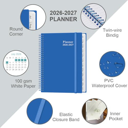 2026-2027 Planner - Planner 2026-2027 from July 2026 to June 2027 with 12 Monthly Tabs, Flexible Cover, Inner Pocket, 8.5" x 11", Blue - color: Blue, size: 8.5" x 11"