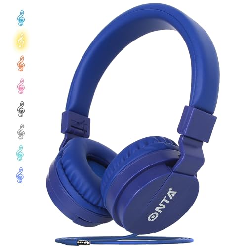 ONTA Kids Headphones for Boys Girls - Child Student Headset Wired Toddler Earphones School Teen on Ear for Ipad | Computer | Smart Phone | Amazon Fire Tablet | Laptop | Plane Travel Game, Dark Blue - color: Darkblue