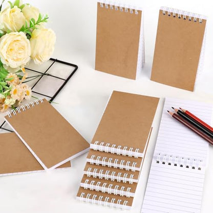 Hxezoc 10 Pack Small Pocket Notebooks, 3 x 5 Inches Mini Kraft Spiral Pocket Notebook with Lined Pages Memo Pads for Kids Home Office School Classroom Decoration Supplies - style: Kraft