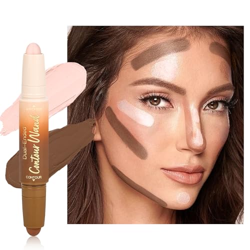 Contour Highlighter Stick，2-in-1 Dual-Ended Cream Bronzer & Highlighter Sticks Pen for Face Body Contouring Makeup- Buildable，Waterproof, Easy to Apply Suitable for Beginners，03Darker Nude+Light Pink - color: A03#TAN