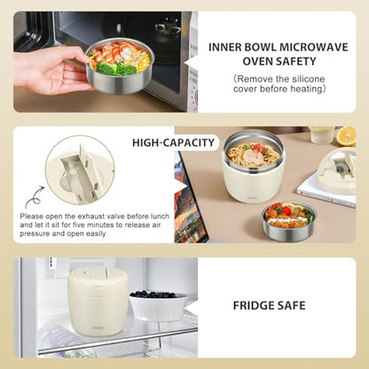 wiwens Thermo Food Jar for Hot Food Adults 32OZ Soup Thermo Lunch Containers Wide Mouth Vacuum Insulated Stainless Steel Leakproof Bento Box with Spoon (Beige) - color: Beige