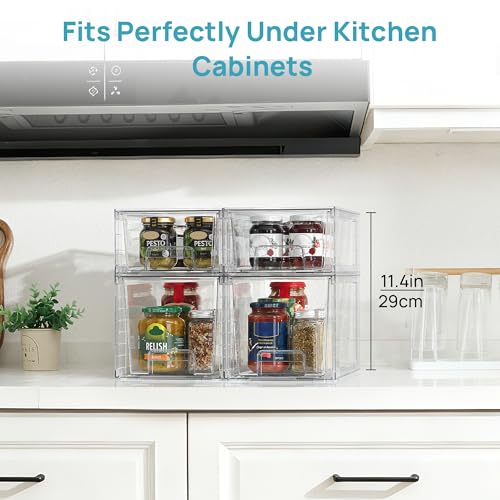 Vtopmart Clear Stackable Storage Drawers, 4 Pack Everyday Organizer Set | Medium and small BPA-free PET drawers with stackable design for kitchen cabinets, pantry shelves, medicine and daily storage - style: 2 Medium+2 Small