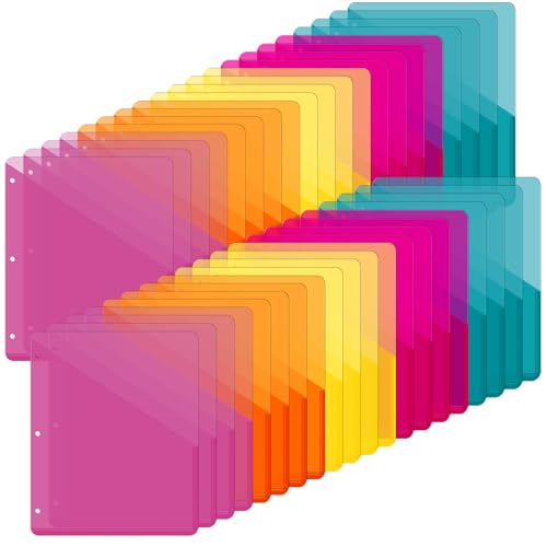 Maitys 50 Pack Binder Pockets 3 Hole Punch Clear Plastic Document Folders Binder Organizer Store Letter Size 8.5x11 Inch Paper Folders with Pockets Slash File Jacket for Office (Summer Color) - color: Summer Color