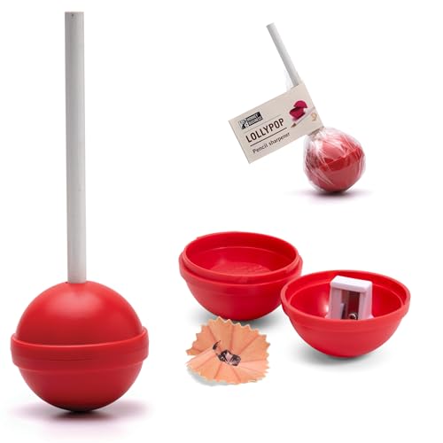 Monkey Business Kids' Lollypop Pencil Sharpener - Fun Manual Sharpener for Colored Pencils for Girls & Boys (Red) - style: Lollypop - Red