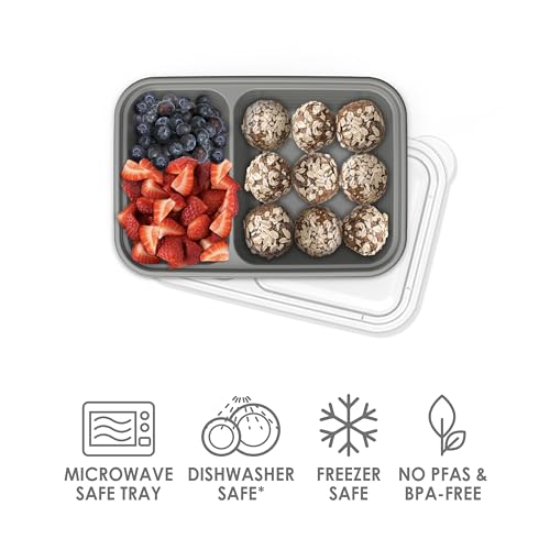 Bentgo Prep - 2-Compartment Snack Containers with Lids - Reusable, Microwaveable, Durable, PFAS & BPA-Free, Freezer and Dishwasher-Safe Meal Prep Food Storage - 10 Trays & 10 Lids (Pewter) - color: Pewter