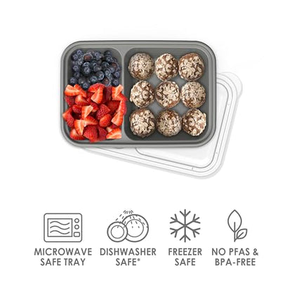 Bentgo Prep - 2-Compartment Snack Containers with Lids - Reusable, Microwaveable, Durable, PFAS & BPA-Free, Freezer and Dishwasher-Safe Meal Prep Food Storage - 10 Trays & 10 Lids (Pewter) - color: Pewter