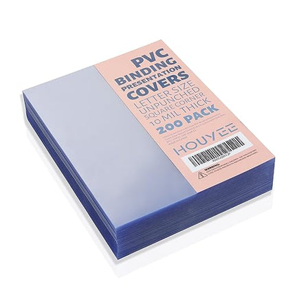HOUYEE 200 Pack 10 Mil PVC Binding Presentation Covers, Clear Report Cover Sheets for Binding, Square Corner, 8.5 x11 Inches, Letter Size - size: 10mil,200P