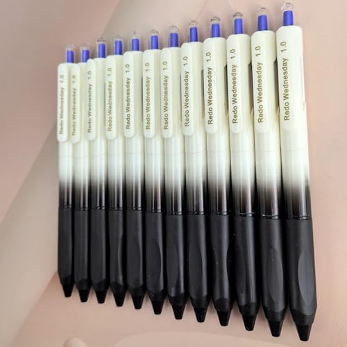 Fengtaiyuan Retractable Gel Pens, 1.0mm Bold Point Quick Dry Blue Ink, 12 Pack Gradient Black-White Barrel with Ergonomic Non-Slip Grip, Smooth Writing for Grading Highlighting Signing Office School - color: BlueFRW10P12