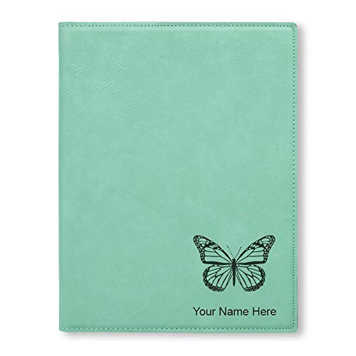 Small 7" X 9" Portfolio Notepad, Monarch Butterfly, Personalized Engraving Included (Teal) - color: Teal, size: Small 7 X 9