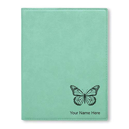 Small 7" X 9" Portfolio Notepad, Monarch Butterfly, Personalized Engraving Included (Teal) - color: Teal, size: Small 7 X 9