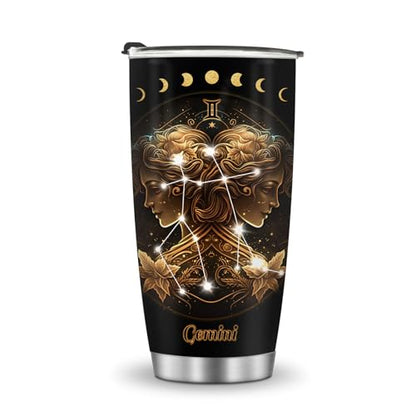 Horoscope Gemini Insulated Tumblers Travel Mug Cup Gifts for Birthday Boys Girls Men Women Son Daughter Travel Essentials Accessories Must Have Cold Iced 20oz - color: Gemini-653