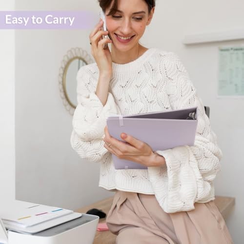 SKYDUE 3 Ring Binder with Clipboard 1 Inch, 13.2" × 10.2" PU Clipboard Binder with Notepad & 5 Dividers with 5 Pockets, Labels, Clipboard Folder Great for School Office (Fit Letter Sized Paper) - color: Purple, size: Letter Size - 1 Inch