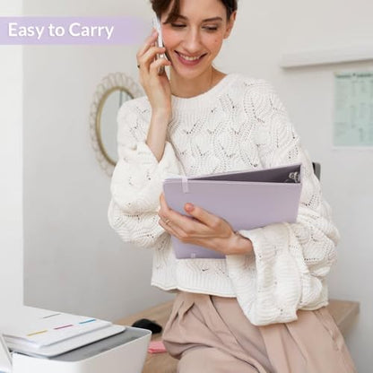 SKYDUE 3 Ring Binder with Clipboard 1 Inch, 13.2" × 10.2" PU Clipboard Binder with Notepad & 5 Dividers with 5 Pockets, Labels, Clipboard Folder Great for School Office (Fit Letter Sized Paper) - color: Purple, size: Letter Size - 1 Inch