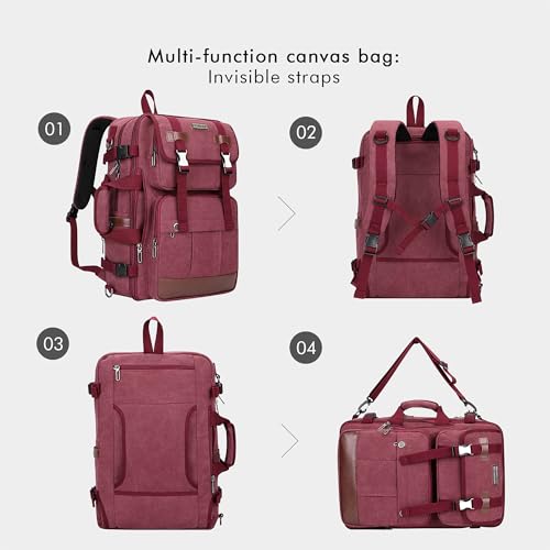 WITZMAN Canvas Travel Backpack for Men Large Laptop Backpack Fits 16 Inch | Expandable 32L to 42L, Carry-on Airline Approved Convertible Shoulder Rucksack, For Vacation, Overnight Trip, A6617 Red - color: Red