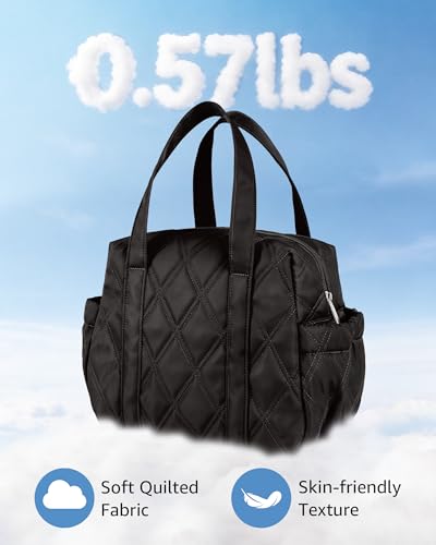 Quilted Puffer Lunch Bag for Women, Insulated Lunch Tote with Foil Lining, Leak-Resistant Reusable Lunch Cooler Bag, Roomy Soft Lunch Box for Work, School, Picnic and Travel (Black) - color: Black