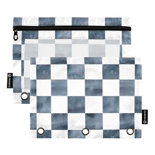 Binder Pouches,Grey Marble Chessboard Pencil Pouch for 3 Ring Binder 2 Pack Clear Pencil Bag with Zipper for Office School Supplies - color: Multicolored 3