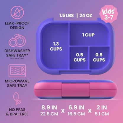 Bentgo Chill Kids Leakproof Lunch Box - 4-Compartment Bento Box with Built-In Ice Pack, 3.3 Cup Capacity, BPA-Free, Microwave & Dishwasher Safe Tray, Ages 3–7 (Electric Violet) - color: Electric Violet