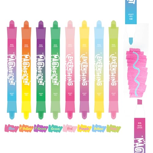 Dual Tip Pastel Highlighters, 8 Colors, 4-Pack, No Bleed Quick Dry Ink, Chisel and Bullet Tips (DOpamine+macarom). - color: 16 Colors DOpamine+macarom