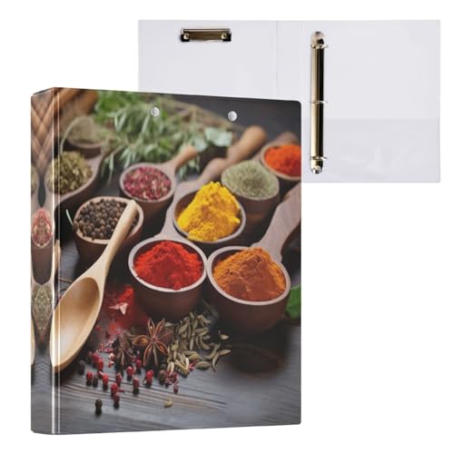 Joko Ivery Spoons Spices Herbs 3 Ring Binder 1.5 Inch Binders 3 Ring with Clipboard & 3 Pockets Three Ring Binder Organizer Letter Size for Recipes Paper Work Office Supplies Gifts 1 Pack - color: Multi 07