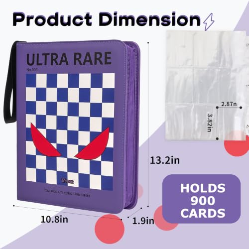 9-Pocket Trading Card Binder, PU Leather Zip Card Binder Album Holds 900 Cards for TCG, Sports Cards, Collectible Cards（CARTOON） - color: Cartoon3